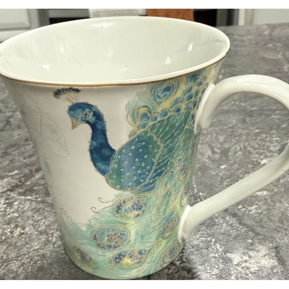 222 Fifth LakshmiPeacock Garden Tapered Coffee Cup Mug Fine China Porcelain Fine